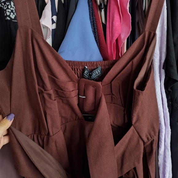 NWT ELOQUII LINEN MIDI DRESS IN CAPPUCCINO - Picture 5 of 7